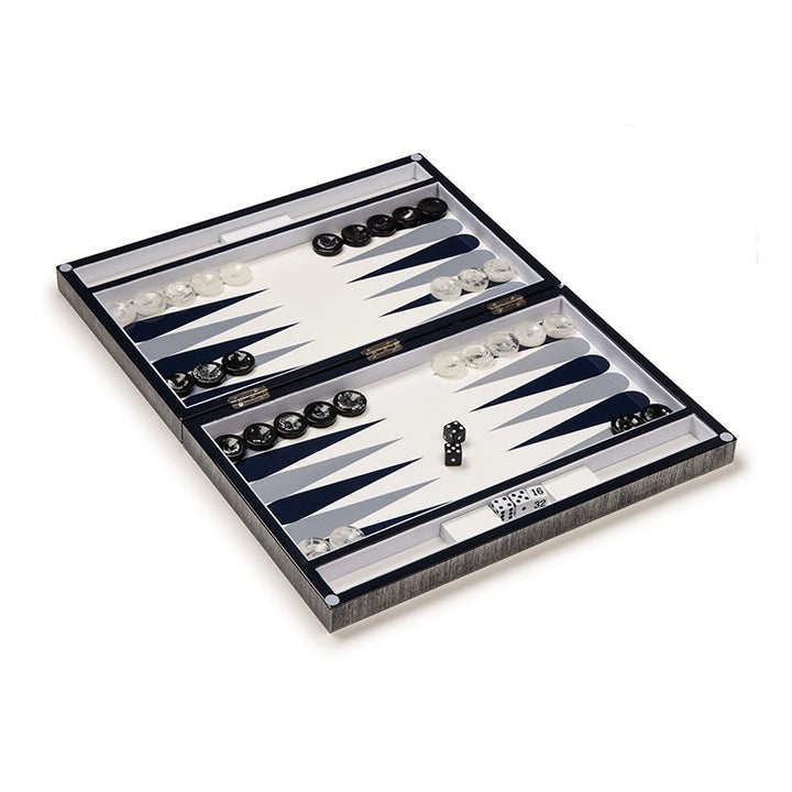 Navy Brushed Lacquer Backgammon Set